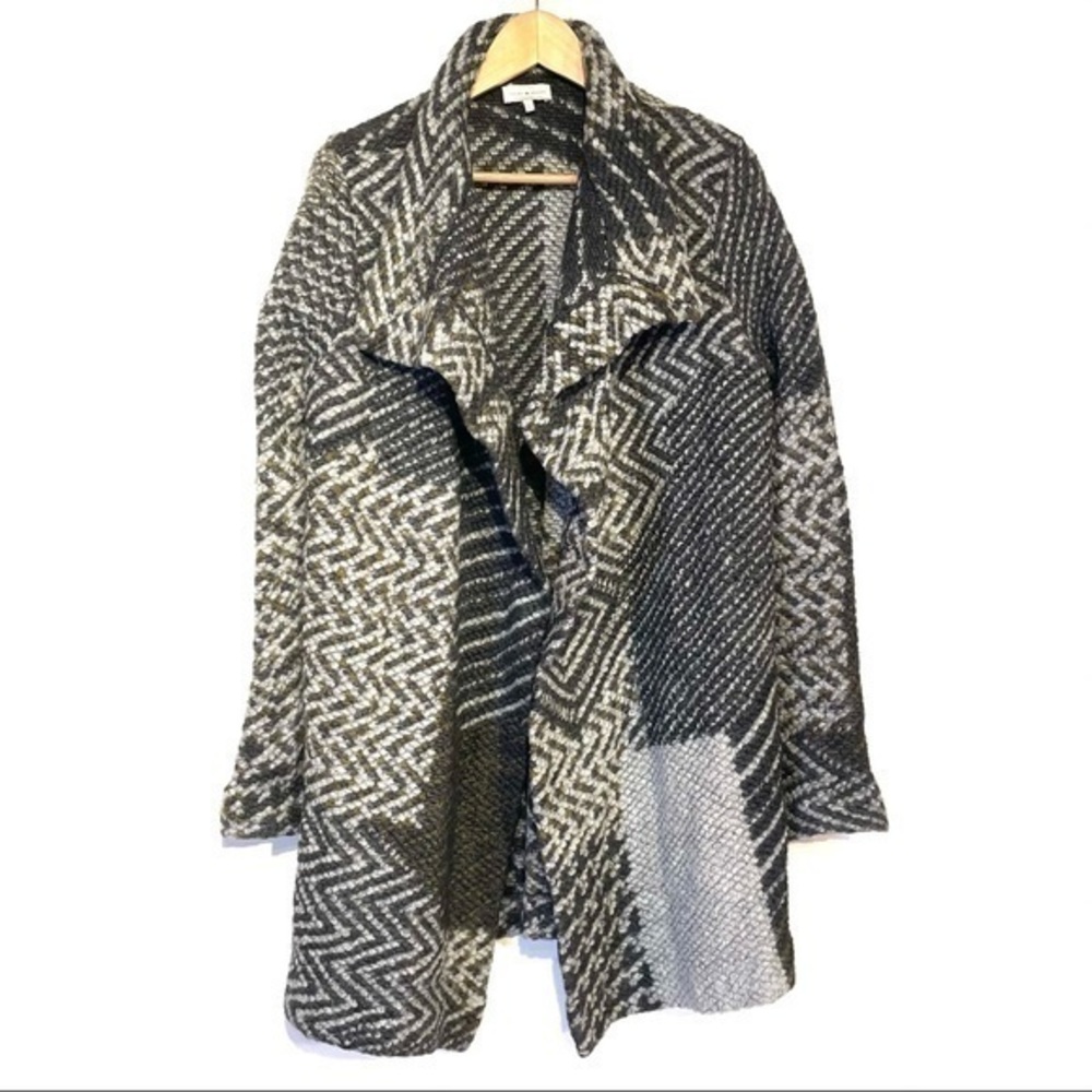 Lucky Brand Black and Gray Patterned Open Front Sweater Coat